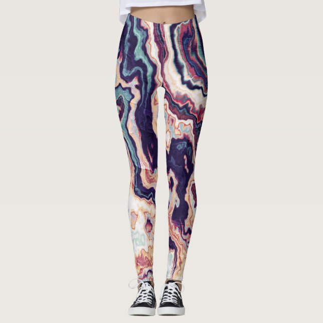 Lila Türkis Marmor Geode Fusion Leggings (Vorderseite)