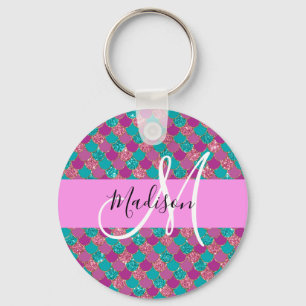 Lila Türkis Meerjungfrau Glitter Funkeln Monogramm Schlüsselanhänger