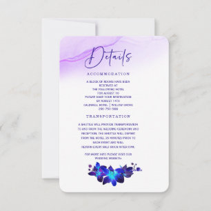 Lila Türkis Orchideen Hochzeitsdetails Karte