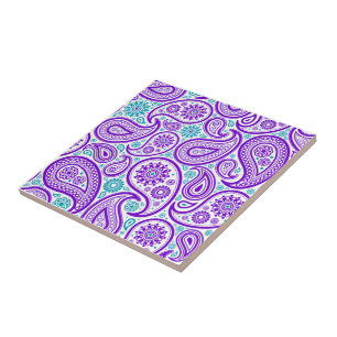 Lila Türkis Paisley Nahtloses Muster Fliese