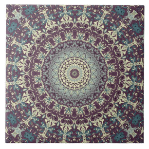 Lila Türkis und Creme Mandala-Muster Fliese