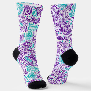 Lila Türkis & weißes Paisleymuster Socken