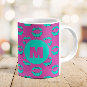 Lila & Türkis XOXO Küssende Lippen Personalisiert Kaffeetasse