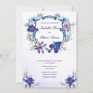 Lila Türkisblaue Orchideen-Hochzeitseinladung Einladung