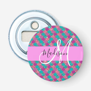 Lila Türkisblume Glitzer Glitzern Monogram Flaschenöffner