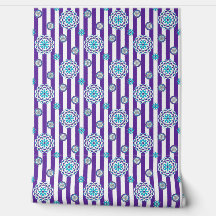 Lila, türkisfarbene Mod-Blume auf Streifen