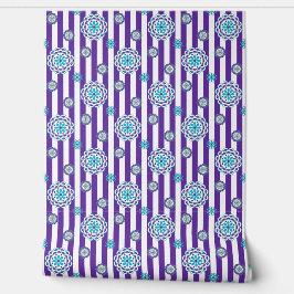 Lila, türkisfarbene Mod-Blume auf Streifen Tapete