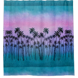 Lila-türkisfarbene Palmen Duschvorhang