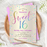 Lila türkisfarbener Glitzer Sweet 16 Birthday Gold Einladung<br><div class="desc">"Happy Sweet 16". Diese Einladung ist eine großartige Möglichkeit, Ihre Tochter ihren Geburtstag mit all ihren Freunden feiern zu lassen. Schicken Sie diese atemberaubende, funkelnd, mädchenhafte, festliche, moderne, personalisierte Party Einladung für eine Veranstaltung, an die Sie sich erinnern können. Rainbow-Glitzer-Schriftzeichen sowie festlich türkisfarbene, lila Rosa- und Goldkonfetti überlagern einen Champagner-goldenen...</div>