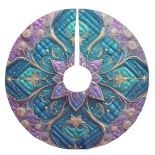 Lila türkisfarbenes blaues Abstract Design Polyester Weihnachtsbaumdecke