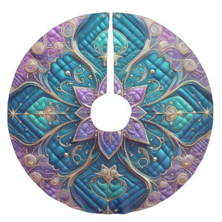 Lila türkisfarbenes blaues Abstract Design Polyester Weihnachtsbaumdecke