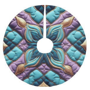 Lila türkisfarbenes blaues Abstract Design Polyester Weihnachtsbaumdecke