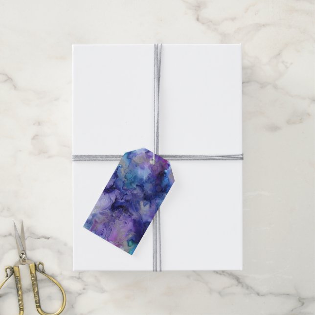 Lila türkisfarbenes blaues Wasser Marmorfarbe Farb Geschenkanhänger (Mit Garn)