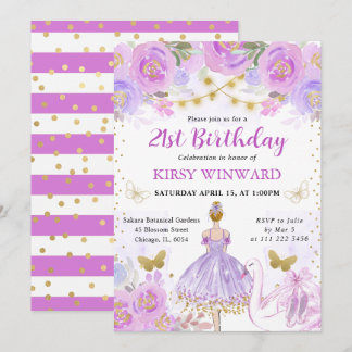 Lila Tutu Blonde Hair Ballerina Geburtstag Einladung