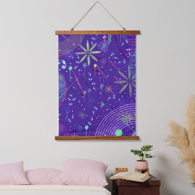 Lila Twilight-Party Wandteppich Mit Holzrahmen (Schlafzimmer)