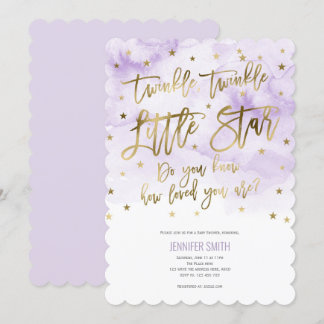 Lila, Twinkle Stars , Wasserfarbe, Baby Girl Einladung