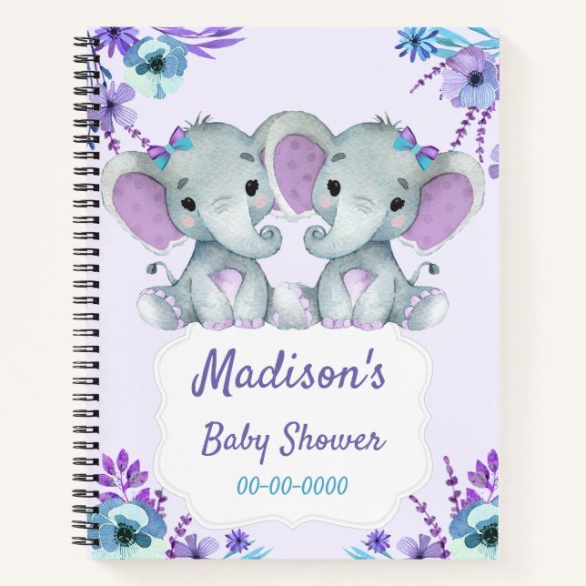 Lila Twins Elephant Memory Book Baby Dusche Aquama Notizbuch (Vorderseite)