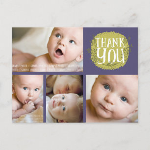 Lila Typografie Foto Baby Danke Post Card Ankündigungspostkarte
