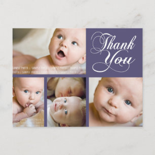 Lila Typografie Foto Baby Danke Post Card Postkarte