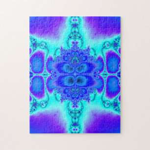 Lila u. blaue Fraktal-Kunst Puzzle