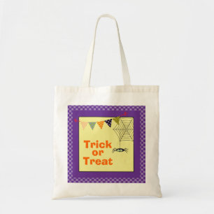Lila u. gelb mit Spinne Halloween Tragetasche