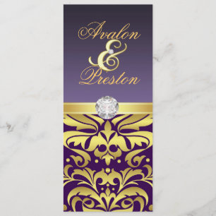 Lila u. Golddiamant-Damast-Hochzeits-Einladung Einladung