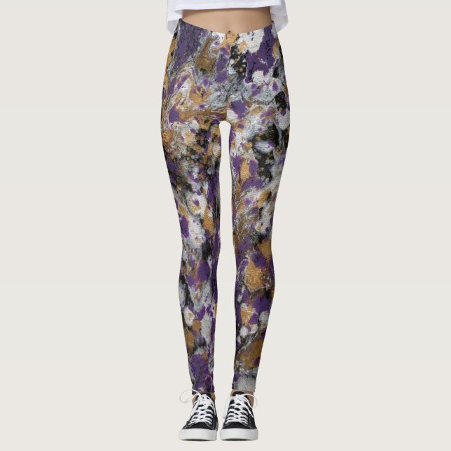 Lila u. Goldgalaxie Leggings (Vorderseite)