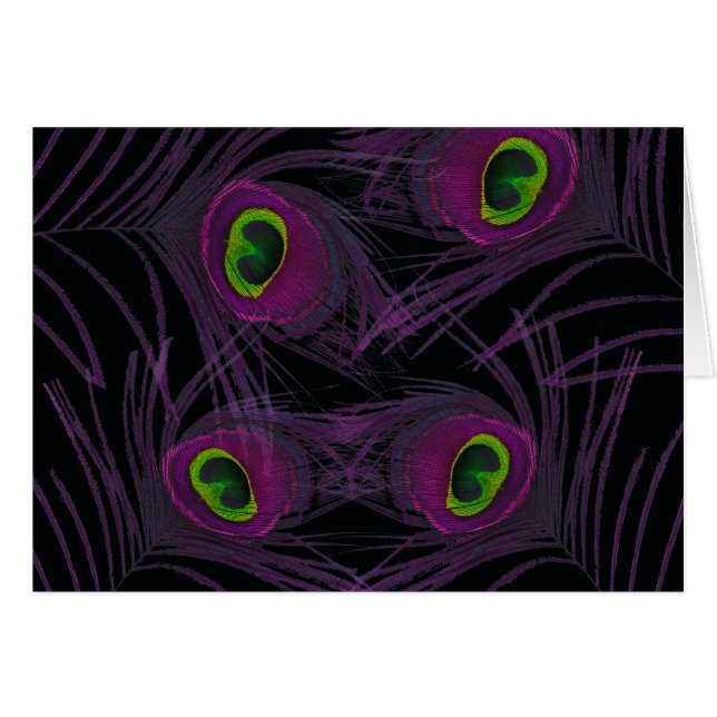 Lila u. grüne Pfau-Feder-Collage (Vorderseite (Horizontal))