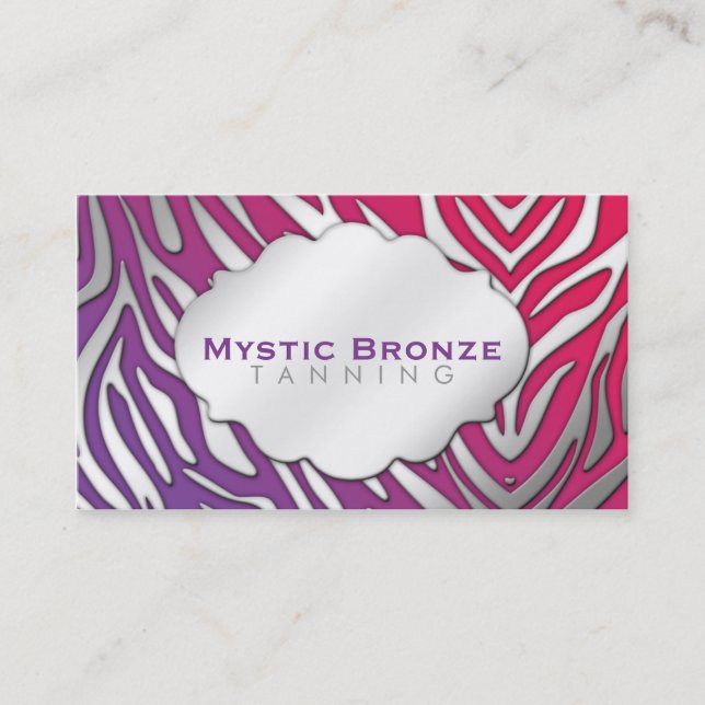 Lila u. rosa Zebra-Geschäfts-Kupon-Neonkarten Rabattkarte (Vorderseite)