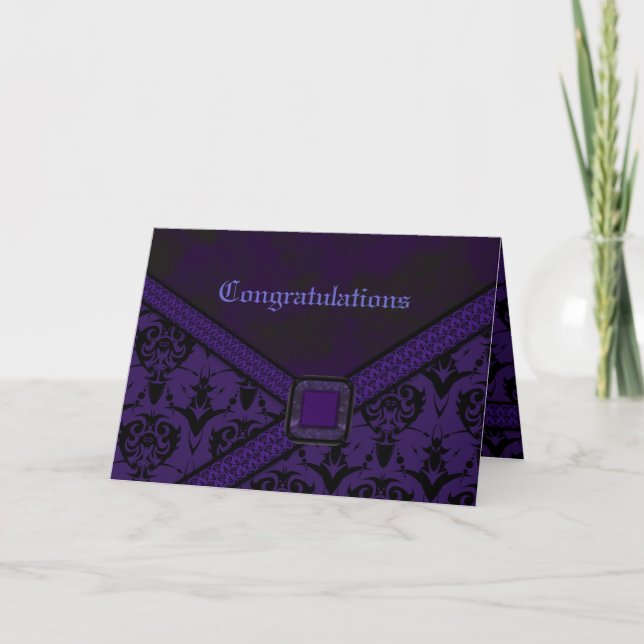 Lila u. schwarze Goth Spitze-Hochzeit Karte (Vorderseite)