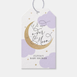 Lila Über den Mond Baby Shower Geschenkanhänger