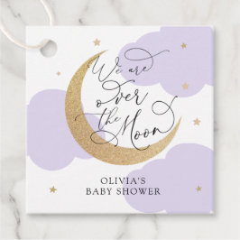 Lila Über den Mond Baby Shower Geschenkanhänger