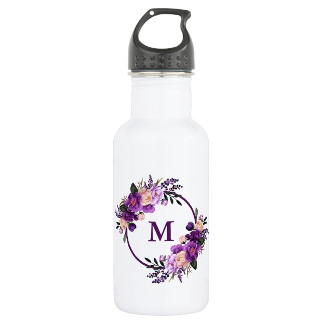 Lila Ultra-Violett-Monogramm Edelstahlflasche (Vorderseite)