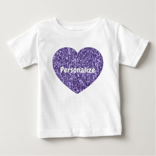 Lila Ultraviolett Glitzer Herz Personalisiert Baby T-shirt
