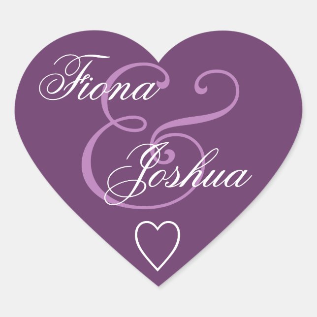 Lila Umschlag Aufkleber Hochzeitsherz V13 (Vorderseite)