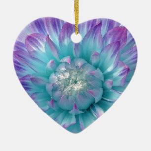 Lila und Aqua-blaue Dahlie V004 Keramikornament