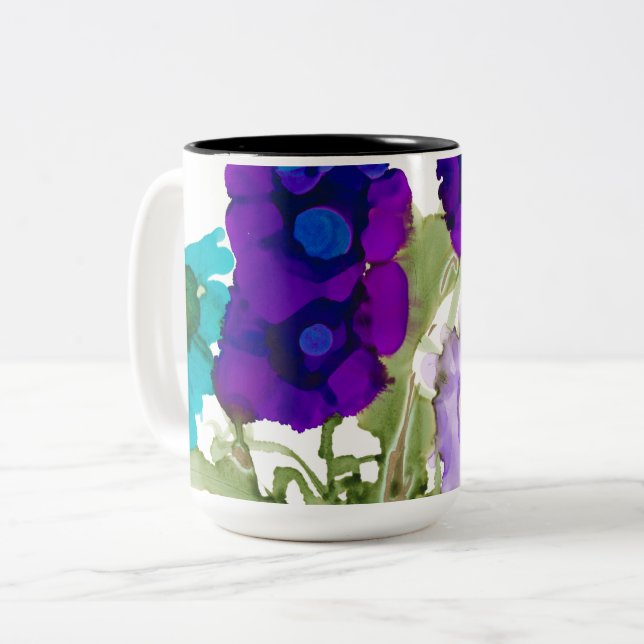 Lila und Aqua Coffee Tasse (Vorderseite Links)
