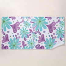Lila und Aqua Floral Strandtuch