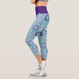 Lila und Aqua-Gemustertes Synchronschwimmen Capri Leggings