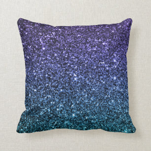 Lila und Aqua Ombre Imitat-Glitzer Kissen