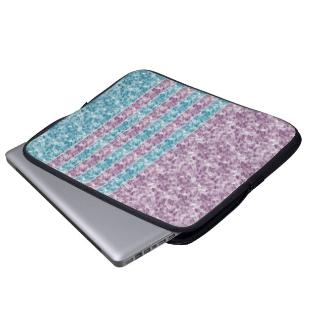 Lila und Aqua Stripe Splash Design Laptopschutzhülle (Vorne Knopf)