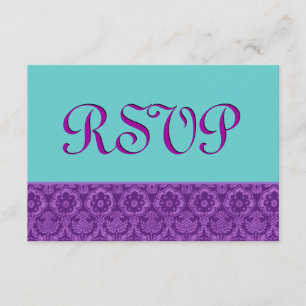 Lila und Aqua UAWG Vintag Damask Wedding Ver2 RSVP Karte