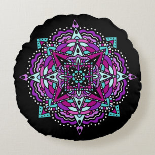 Lila und Aquamarin Mandala Rundes Kissen