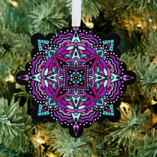 Lila und Aquamarin Mandala Weihnachten Ornament Karte