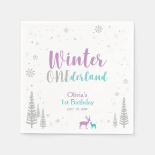 Lila und Aquamarin Winter Onederland 1. Geburtstag Serviette