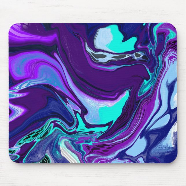 Lila und Aquamarine Abstrakte digitale Fluid Art Mousepad (Vorne)