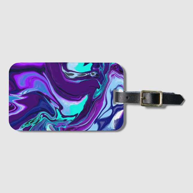 Lila und Aquamarine Abstrakte Fluid Art Gepäckanhänger (Vorderseite (Horizontal))