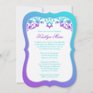 Lila und Aquamarine blaue Wirbel Bat Mitzvah Einladung