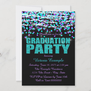Lila und Aquamarine Blue Confetti Graduation Party Einladung