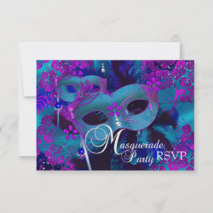 Lila und Aquamarine Blumenmasquerade Party UAWG RSVP Karte